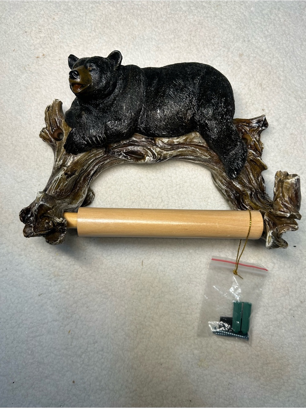 Source Unknown Black and Brown Bear Toilet Paper Holder. Comes with screws.